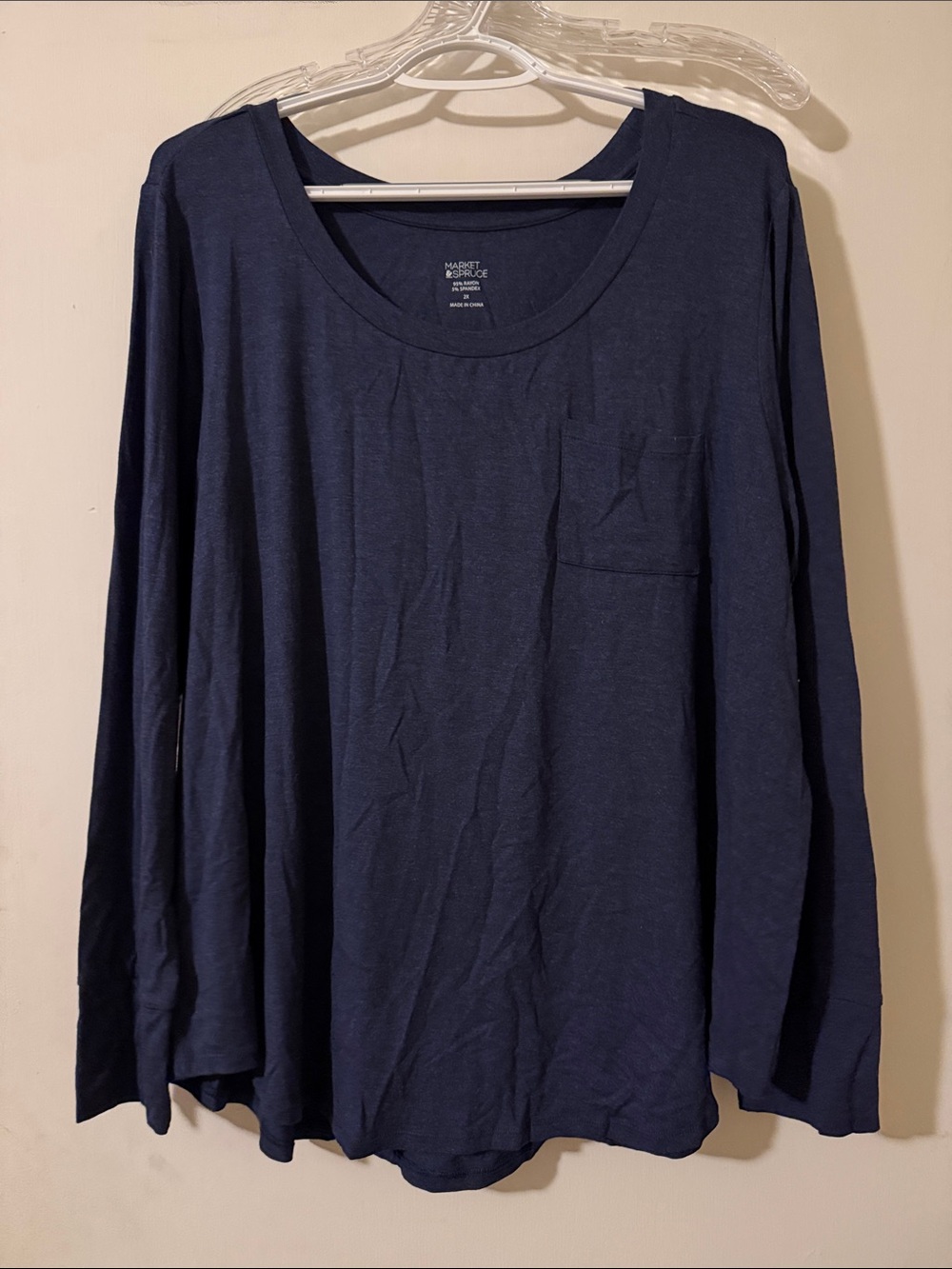 Market & Spruce Navy Long Sleeve Pocket Tee